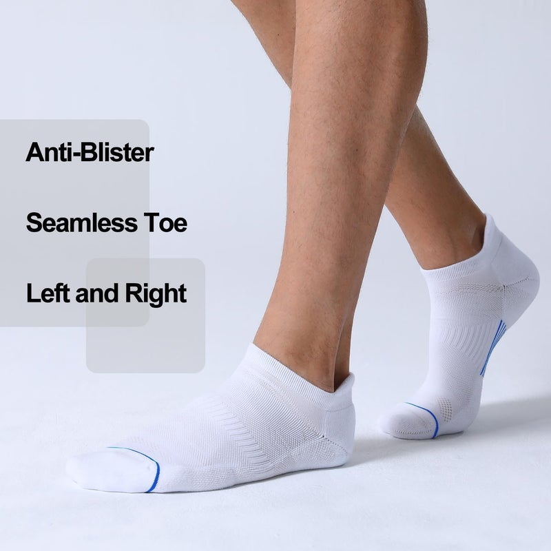 FITRELL 6 Pack Men's Ankle Running Socks Low Cut Cushioned No Show Athletic Sports Compression, Shoe Size 9-12, White+Blue - Image 3
